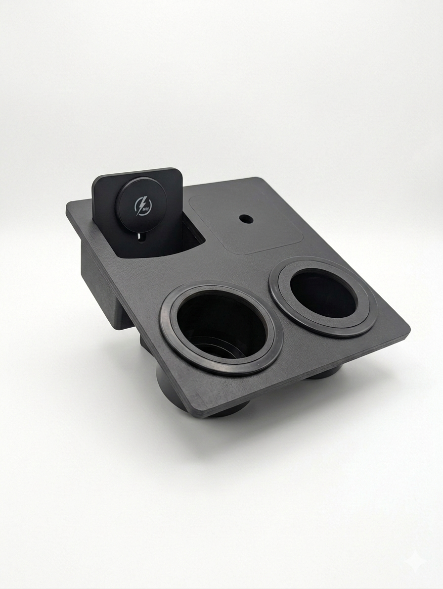 The Wingman XL - Nissan Titan Console with wireless charging, cupholders and XL Tray